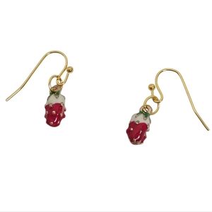 Dainty Enamel Strawberry Charm Dangle Earrings